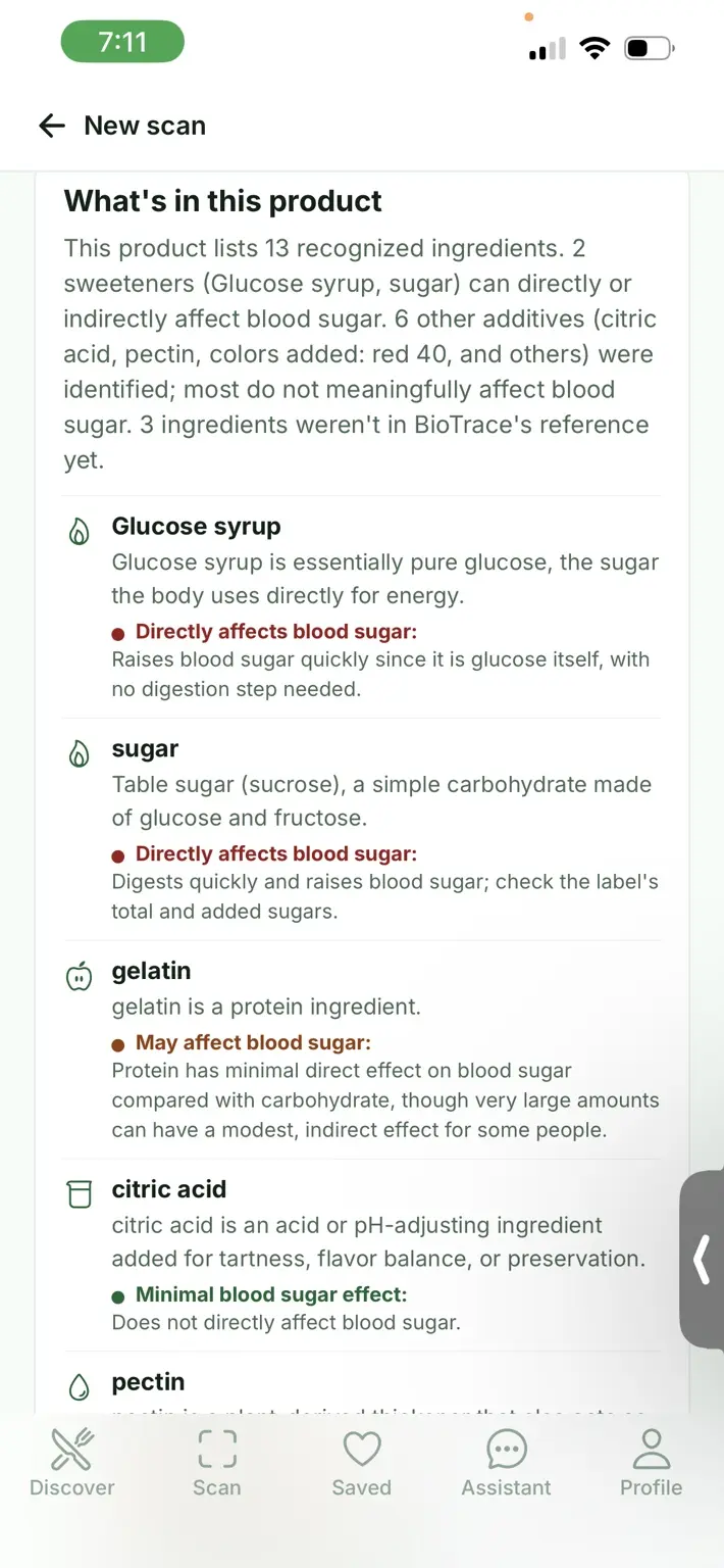 Actual DiabEats ingredient analysis for eFrutti Pizza gummy candy